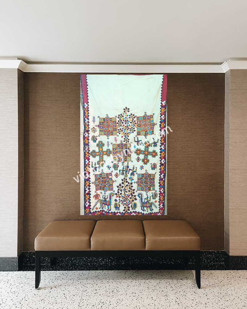 White Vintage & rare Hand embroidered Suzani Wall hanging, Tribal Banjara Hut decoration Tapestry,Vintage Hand embroidered Uzbek Wallhanging